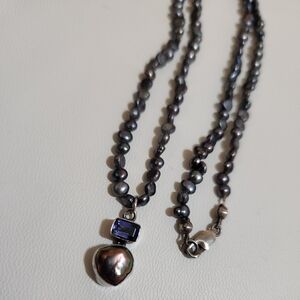 Sterling Silver Iridescent Baroque Pearl & Amethyst Necklace - 18"